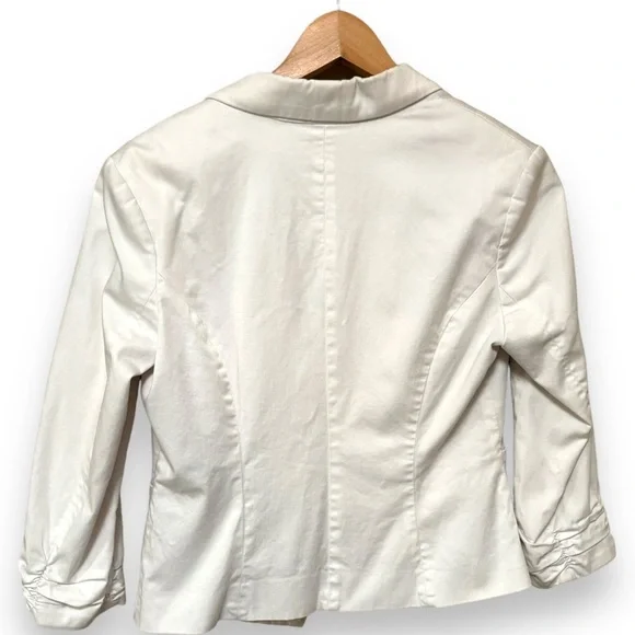 Express White 2 Button 3/4 Ruched Sleeves with Notched Lapels and Tailored Fit - Picture 12 of 15